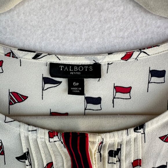 Talbots Shirt Womens Size 6 Petite Small Cream Nautical Coastal Blouse Travel - Picture 2 of 13